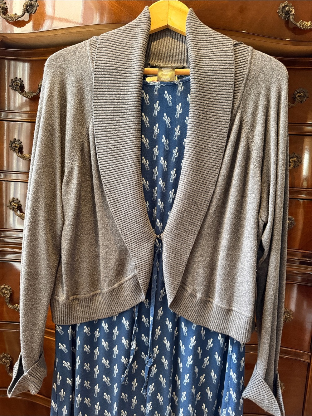 INC International Concepts Gray Shawl-Collar Open Cardigan